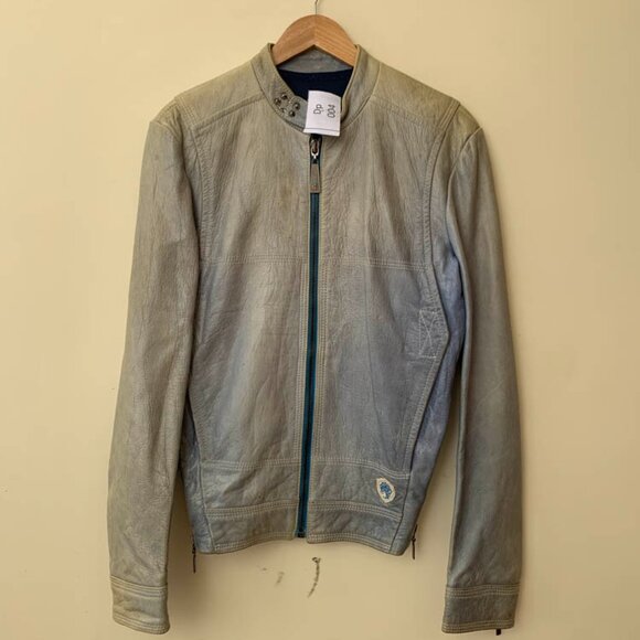 Roberto Cavalli Y2K Style Bomber Leather Jacket with faded wash and front zip. - Picture 1 of 4